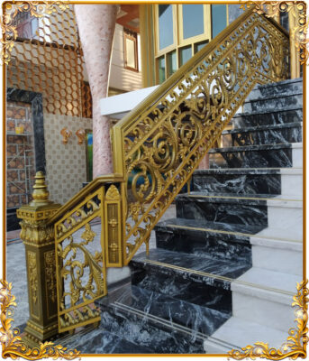 Cầu thang nhôm đúc thẳng Hoa lá tây